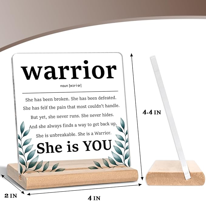 Inspirational Cancer Survivor Gifts for Women Mom, Warrior Definition Acrylic Plaque Sign, Warrior She is You Sign, Breast Cancer Survivor Gifts for Woman, Cancer Fighter Patients