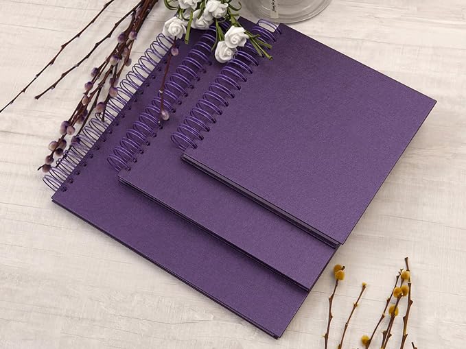 potricher 10 x 10 Inch DIY Scrapbook Photo Album 80 Pages Thick Kraft Blank Purple Paper Memory Book for Wedding and Anniversary Family (Purple, 10 Inch)