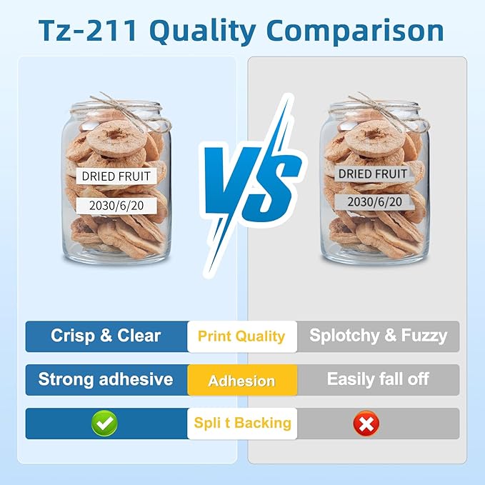 TZe-211 Compatible with Brother P Touch Label Tape 6mm 0.23 Inch Laminated Black on White 1/4 Inch TZe211 TZ-211 for Brother Label Maker PT-D220 PT-D210 PT-H110 PT-D400, 4 Pack