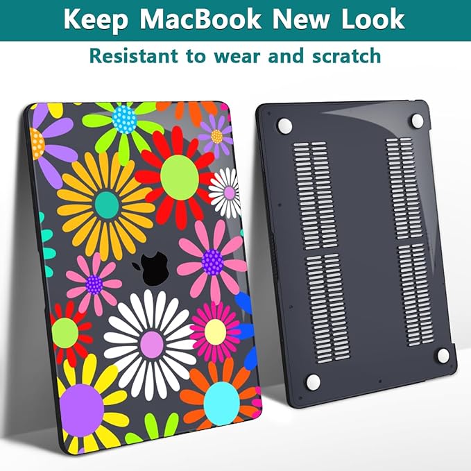 Teryeefi for MacBook Pro 13 inch Case 2025 2024 2022 2021 2019 2018 2017 2016 Release fits Model A2338 M2 M1/A2289/A2251/A2159/A1989/A1706, Design Hard Shell with Keyboard Cover, Abstract Flowers A001