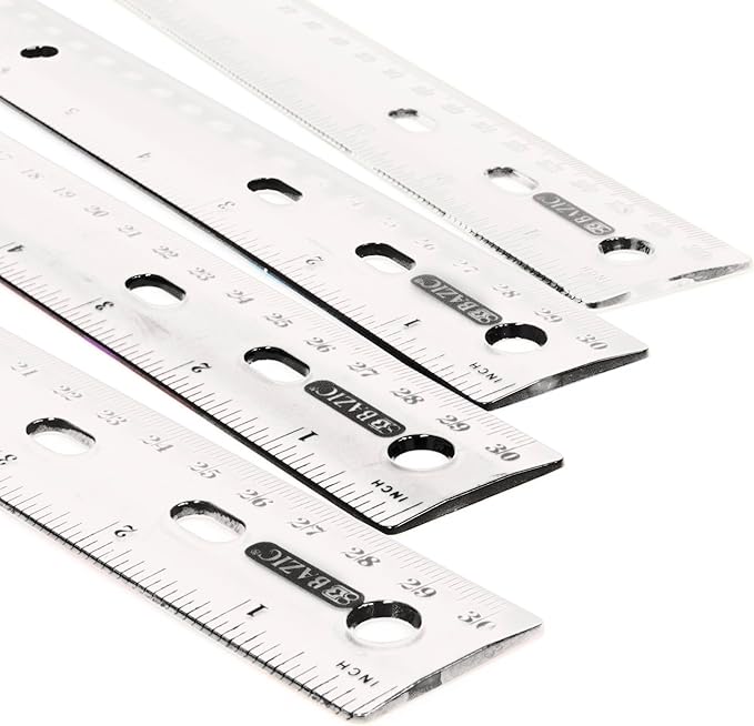 BAZIC Plastic Clear Rulers 12 inch (30cm), Inches Centimeter Metric Ruler Measuring Long Ruler, Straight Edge Ruler for Students School Supplies, 24-Pack