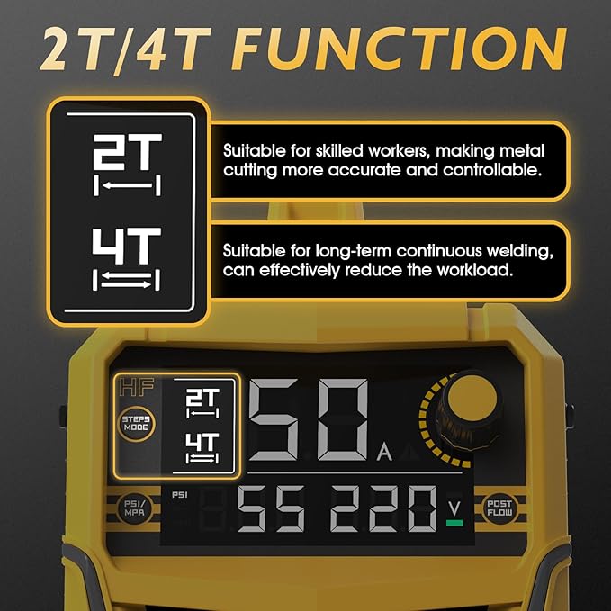 TOOLIOM 50A Non-Touch Pilot ARC Air Plasma Cutter Dual Voltage 110V/220V Metal Cutting Machine with Post/Flow Gas and 2T/4T, 1/2" Clean Cut
