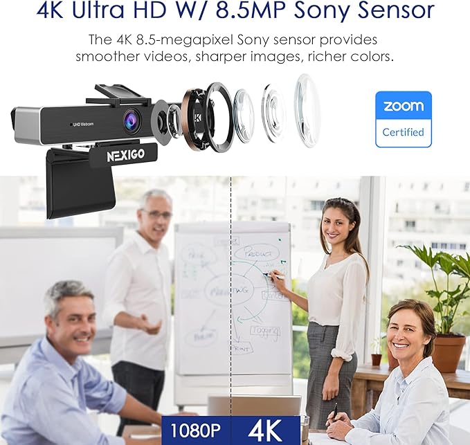 NexiGo Zoom Certified, N950P 4K Zoomable Webcam with Remote Control, Sony_Starvis Sensor, 5X Digital Zoom, Pro Web Camera with Dual Stereo Mics, for Zoom Skype Teams Twitch