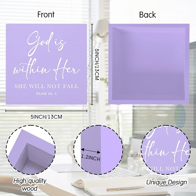 God is within Her Bible Verse Office Decor Purple Desk Accessories Sign for Women Home & Office Cute Desk Accessories Motivational Gifts for Women Coworker
