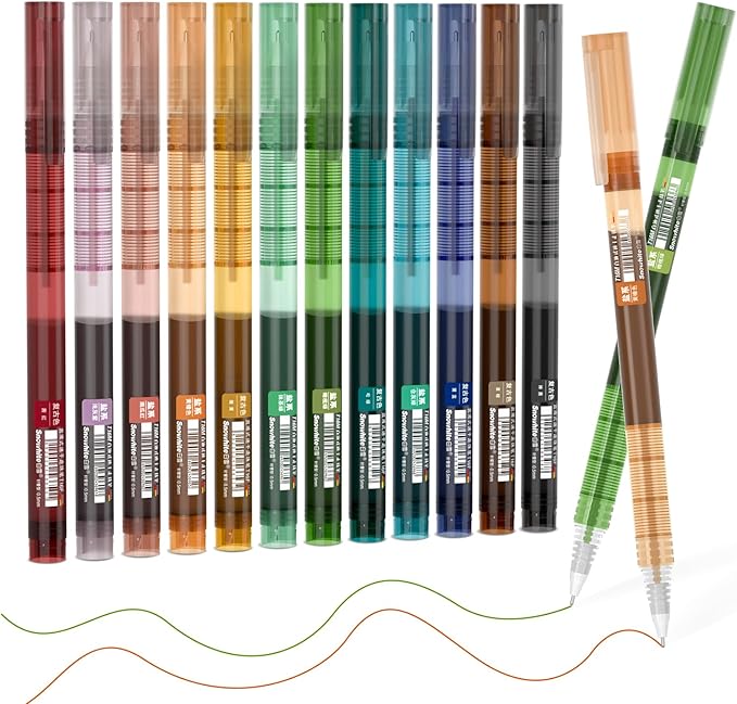 Shuttle Art Liquid Ink Rollerball Pens, 12 Vintage Colors Quick Drying 0.5mm Extra Fine Point Long Lasting for Writing Journaling Taking Notes Doodling School Office Home