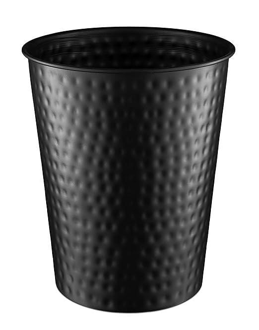 Monarch Abode Black Hand Hammered Metal Wastebasket for Home Office Bedroom, Decorative Waste Basket, Modern Bathroom Garbage Can, Durable & Decorative Trash Bin, Black Bathroom Trash Can