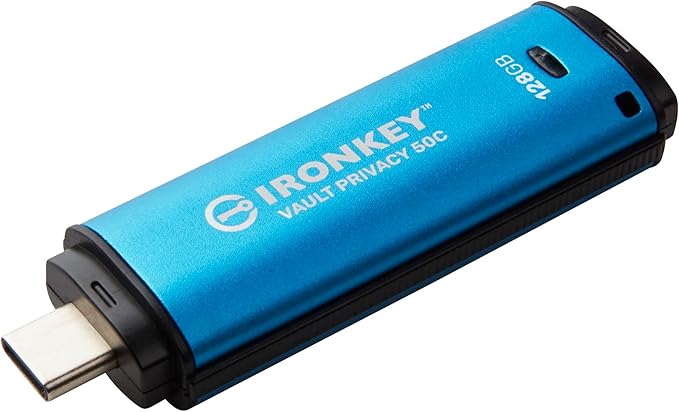Kingston Ironkey Vault Privacy 50 USB-C 128GB Flash Drive | FIPS 197 Certified | XTS-AES 256-bit | BadUSB and Brute Force Protection | Mult-Password Option | IKVP50C/128GB