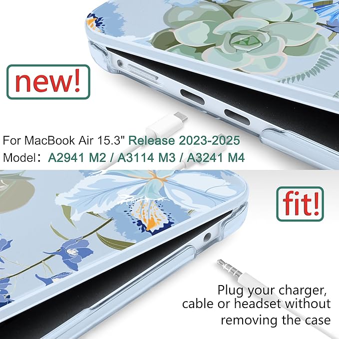 DONGKE Compatible with M4 MacBook Air 15 inch Case 2025-2023 A3241 A3114 A2941 M3 M2 Retina Display Touch ID, Plastic Hard Case & Keyboard Skin for MacBook Air 15" - Paradise Nature