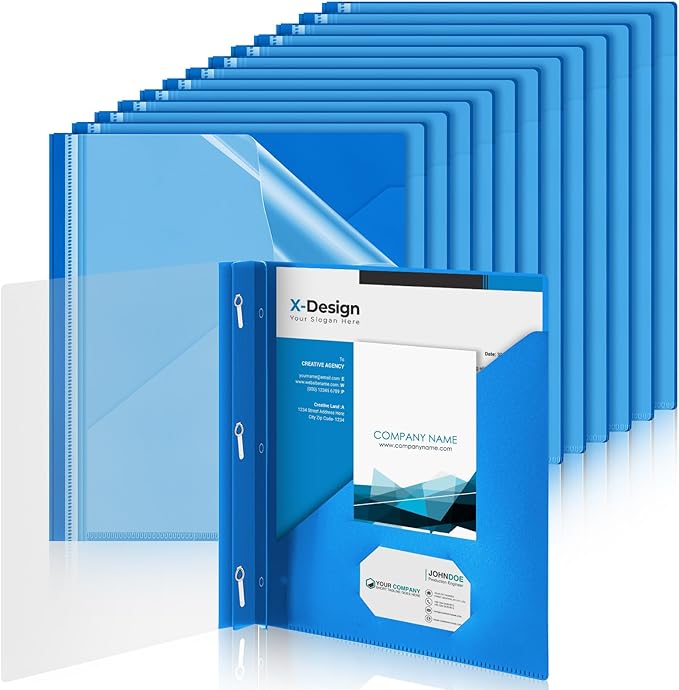 Teling 24 Pcs Clear Report Cover with 3 Prongs, Plastic Report Presentation Folders 90 Sheet Capacity Resume Document Covers for School Office (Blue)