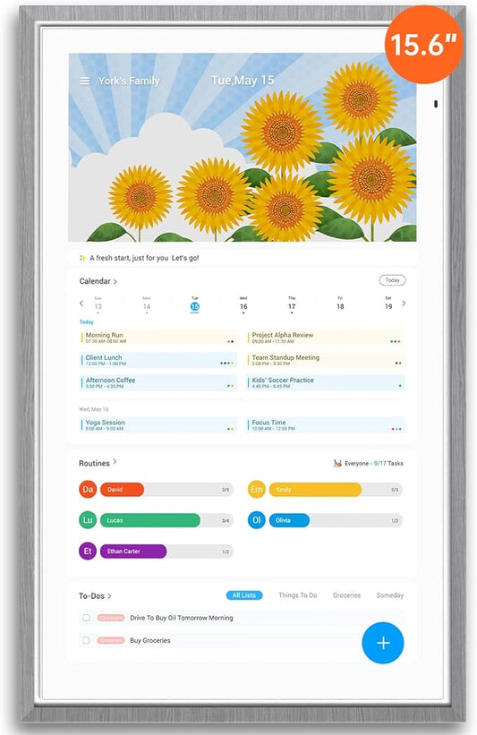 ApoloSign Digital Calendar: 15.6" Wall Planner Electronic Calendar, Smart Touchscreen Interactive Display for Chore Chart, Family Schedules, Supports All Apps via Google Play (Gray Wood, 15.6-inch)