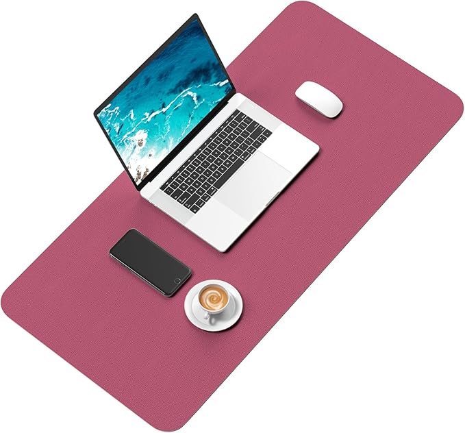Hsurbtra Desk Pad, 30" x 14" PU Leather Desk Mat, XL Extended Mouse Pad, Waterproof Desktop Blotter Protector, Non-Slip Ultra Thin Large Laptop Keyboard Writing Mat for Office Home, Deep Red