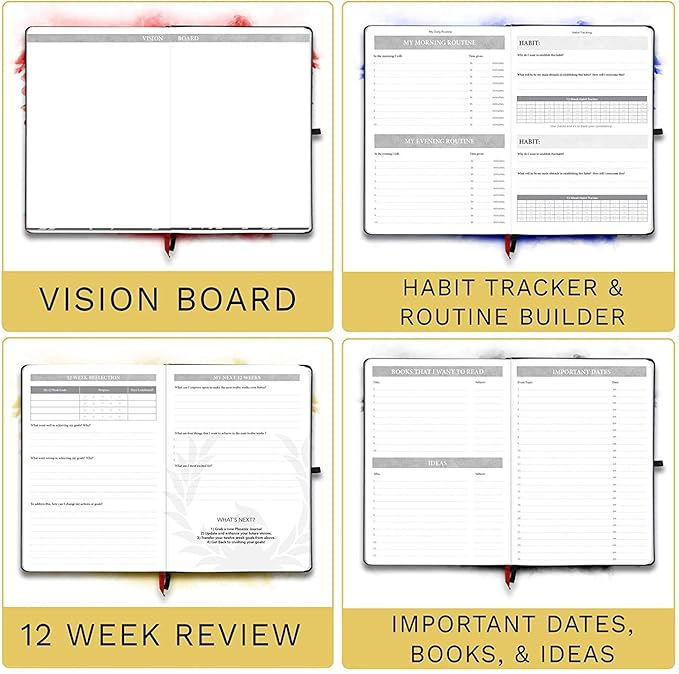 The Phoenix Journal - Best Daily Goal Planner, Organizer, & Calendar for Goal Setting, Gratitude, Happiness, & Productivity - Vision Board & Habit Tracking - 12 Weeks, Undated, Hardcover (Purple)