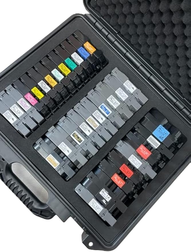 Protective Custom Label Tape Carrying Case for TZe P-Touch Tapes - Holds up to 39 Tapes.