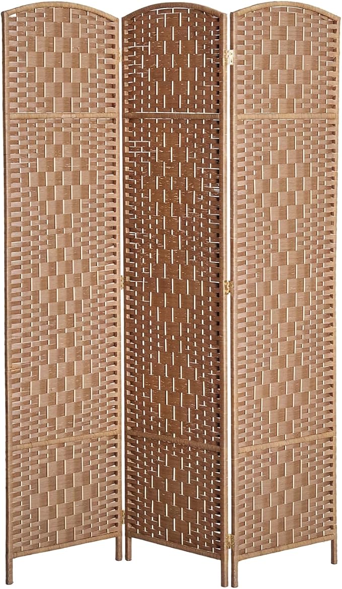 HOMCOM Room Divider, 3 Panel Folding Privacy Screen, 6FT Tall Portable Wicker Weave Partition Wall Divider for Bedroom, Home Office, Natural