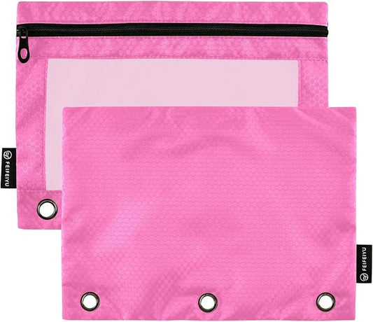 Gredecor Binder Pencil Pouch 3 Ring Hot Pink Zipper Pencil Pouches Case 2 Pack Clear Binder Organizer for School Office