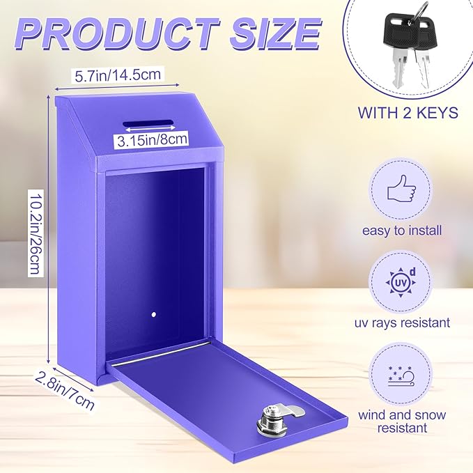 Metal Donation Cash Box Collection Safe Suggestion Box with Lock Wall Mounted Mailbox Delivery Ballot Container for Home Office Outdoor Door