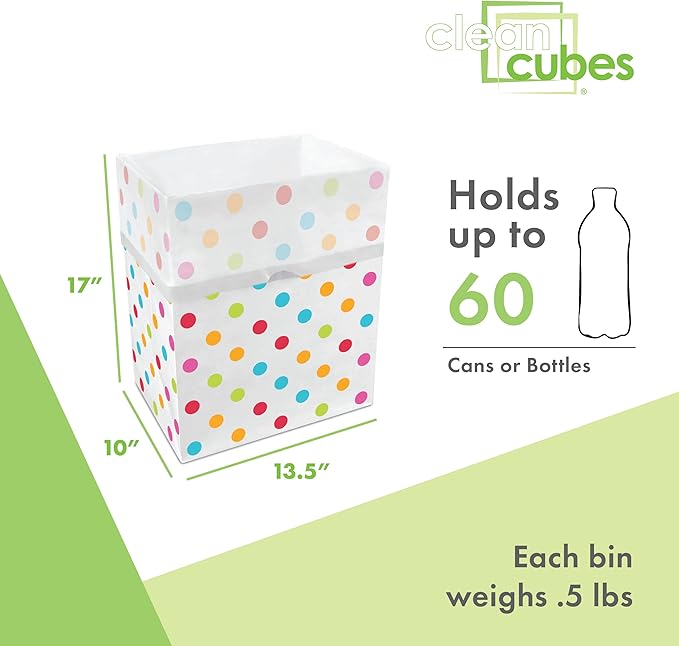 | 13 Gallon Disposable Trash Cans (3-Pack) with Fitted Trash Bags - Reusable Garbage and Recycling Bins for Parties, Events, and More (Polka Dot - 17" Height x 13.5" Width x 10" Depth)