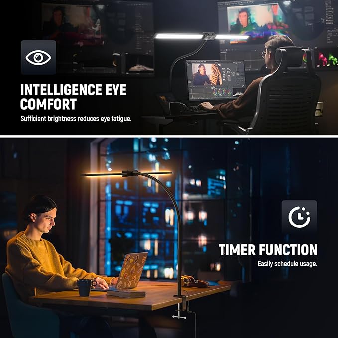 NEEWER Entry Level Version 32" LED Desk Clamp Lamp for Home Office & Dorm, 20W Dual Computer Monitor Architect Light Bar, Flexible Overhead 2200lux/Remote/5 Modes CRI80+ for Designer Drafting, N21