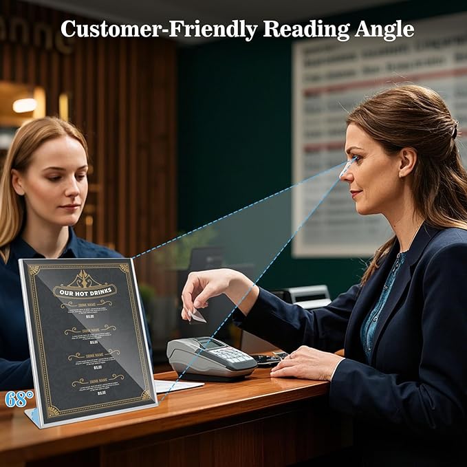 BARsics Plastic Sign Holder 8.5x11 Clear, Top-Load Paper Standing Display (Pack of 6)