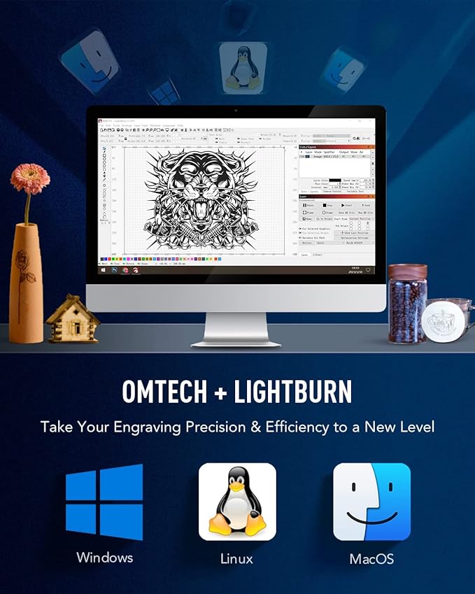 OMTech 60W CO2 Laser Engraver with LightBurn & Water Chiller, 20"x28" Laser Engraving Cutting Machine with Autofocus Autolift 4 Way Pass Air Assist, Commercial Laser Cutter for Wood Glass Acrylic More