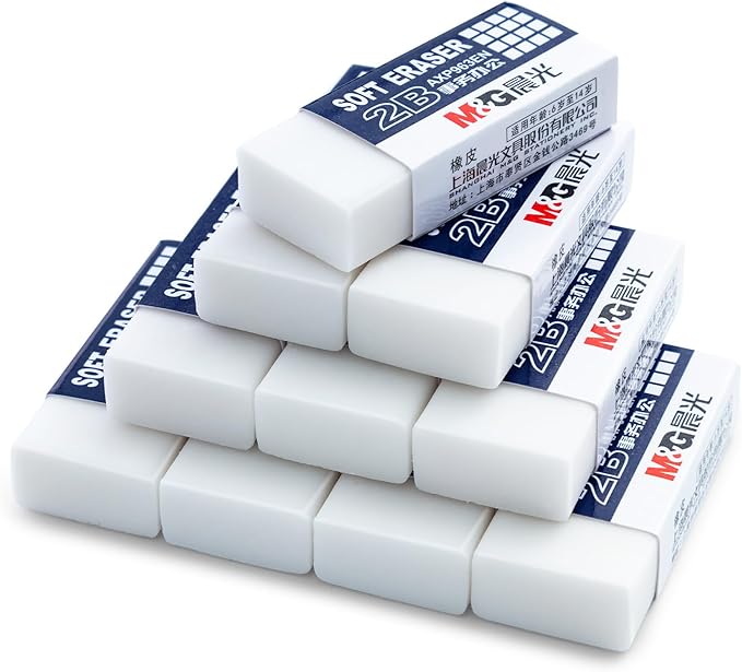 M&G 24 Pack Erasers Pencil Erasers, 2B White Rubber Eraser Rectangular Bulk for Kids School Students Office, Art Erasers for Drawing
