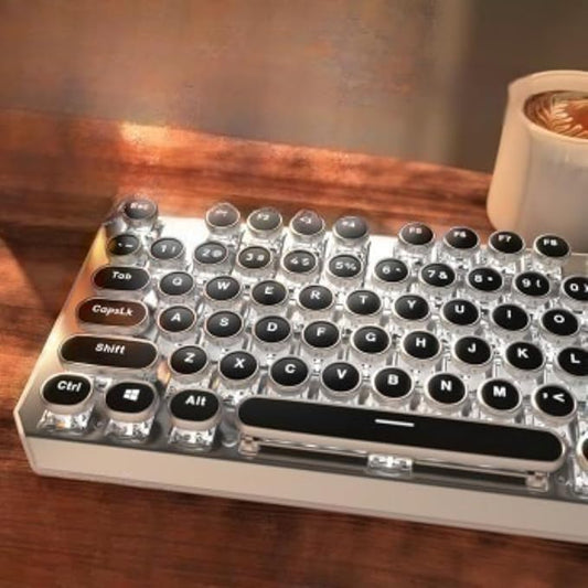 EWEADN Wireless Mechanical Typewriter Keyboard,80% Layout with White Backlit, Anti-Ghosting, Blue Switch Bluetooth/2.4GHz/USB-C Aesthetic Keyboard-Black