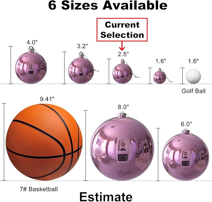 GameXcel 24Pcs Christmas Balls Ornaments for Xmas Tree - Shatterproof Christmas Tree Decorations Medium Size Hanging Ball Pink 2.5 inch x 24 Pack inch