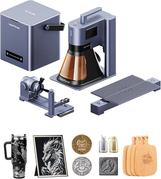 LaserPecker LP5 20W Dual-Laser Engraver & Cutter, 10,000mm/s Speed for Metal/Wood/Glass, 0.0027mm Precision with Air Purifier & Rotary/Slide Extensions, Ultimate Business Bundle for Retail/Maker Space