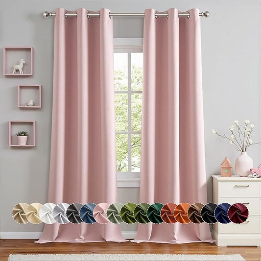 MIULEE Baby Pink Blackout Curtains for Girls Bedroom 90 Inches Long 2 Panels, Thermal Insulated Room Darkening Drapes for Nursery Living Room, Solid Grommet Top Noise Reducing Curtains W40 x L90 Inch