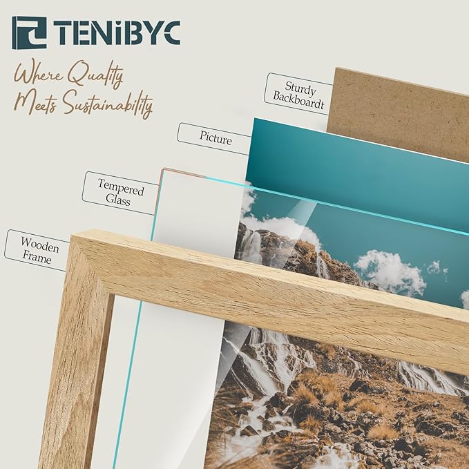 12x18 Poster Frame 4 Pack, Textured Natural Solid Wood Picture Frame, HD Tempered Glass, Wall Gallery Photo Frame