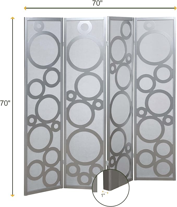 NicBex Room Divider 4 Panel Room Dividers with Circle Pattern Partition Room Dividers and Folding Privacy Screens Wall Divider for Home, Office, Room Separation,70" W x 1" D x 70" H, White+Silver