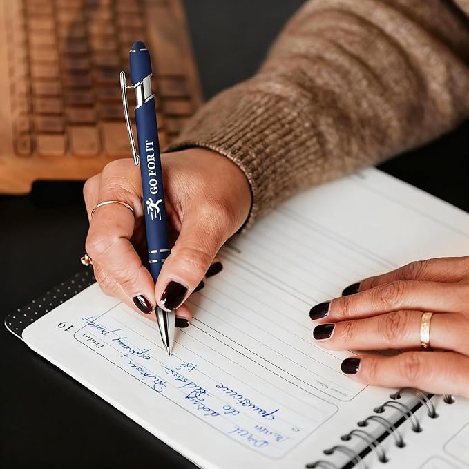 Inspiring Pen Set - 12 Inspirational Quote Ballpoint Pens with 12 Refills, Blue Ink - Motivational Gifts for Office & School | Encouragement Gifts for Men & Women, Deepblue