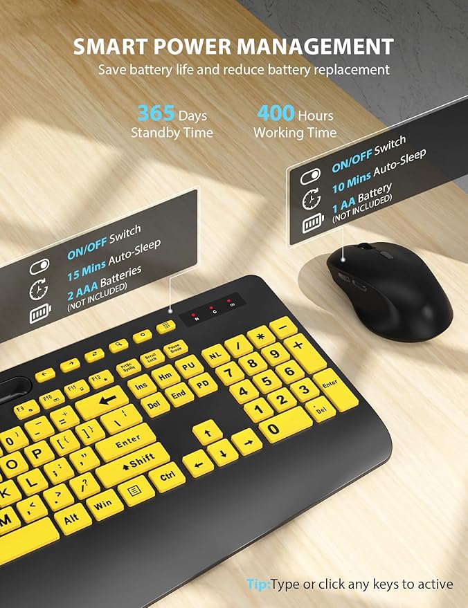 Wireless Keyboard and Mouse Combo - Large Print Ergonomic Keyboard with Wrist Rest, Phone Holder, Sleep Mode, Silent 2.4GHz Keyboard Mouse Set for Computer, Laptop, PC, Mac, Windows - Trueque