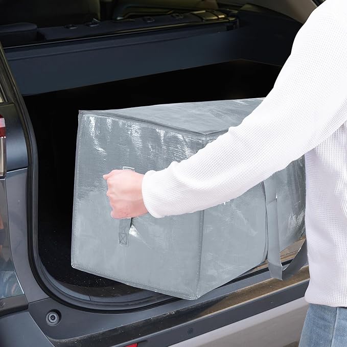 TICONN 4 Pack Extra Large Moving Bags with Zippers & Carrying Handles, Heavy-Duty Storage Tote Moving Boxes for Space Saving (4 Pack, Light Grey)