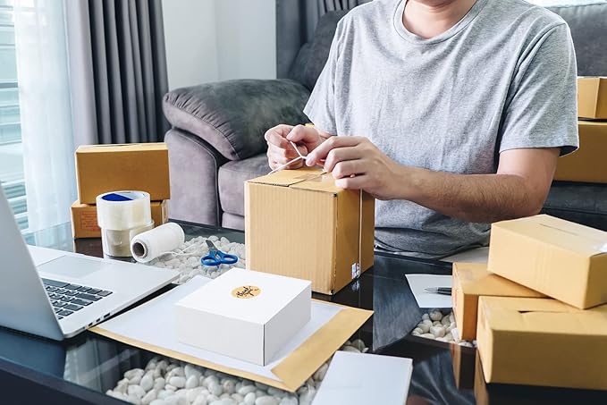 Eupako 4x4x2" Corrugated Box Mailers 50 Pack White Cardboard Small Shipping Boxes for Mailing (with 50 Stickers)