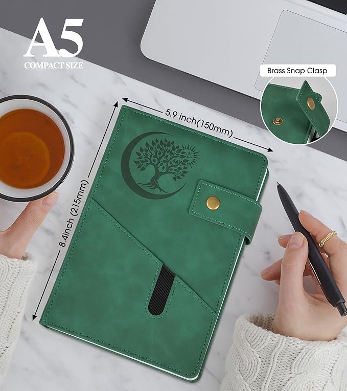 Blank Journal Notebook, A5 Hardcover Leather Sketchbook with 200 Pages Thick Blank Paper for Men Women, Unlined Drawing & Writing Journal, 5.9" x 8.4" Plain Notebook (green)