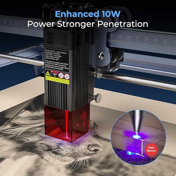 Creality Laser Engraver Machine 10W Output Power, 72W DIY Laser Engraving Machine 0.06mm High Precision Laser Cutter and Engraver for Wood and Metal, Paper, Acrylic, Glass, Leather etc, 17" x 16"