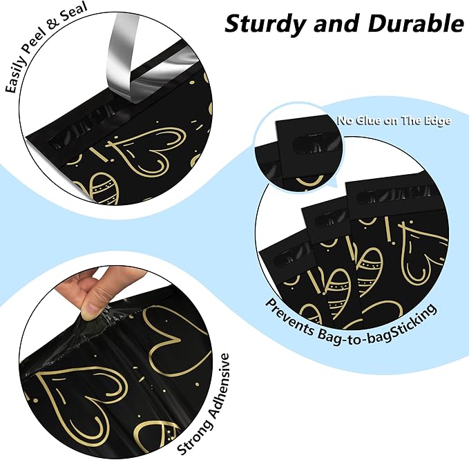 Poly Mailers 6x9 Inch 100 Pcs, Heart printed Thank You Shipping Bags with 2.4mil Thickness, Waterproof Mailing Envelopes, Strong Self-sealing Adhesive Poly Bags for Shipping