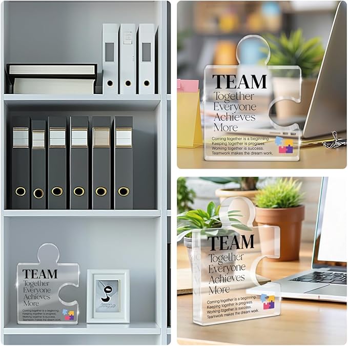 Inspirational Team Gift for Coworkers Colleagues Employees, Teamwork Gifts Team Together Everyone Achieves More Acrylic Puzzle Piece Plaque Office Decor