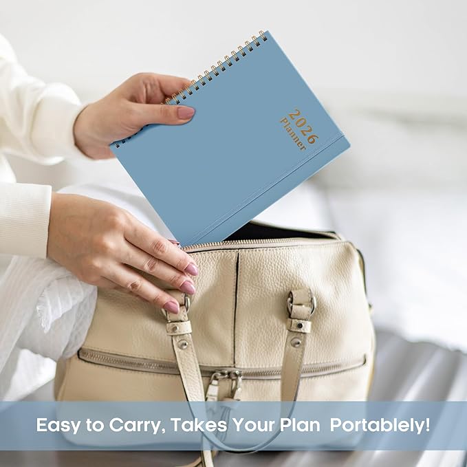 2026 Planner, Weekly and Monthly Calendar Planner, January 2026 - December 2026, Hardcover 2026 Calendar Planner Book with Tabs For Women & Men, Inner Pocket, Spiral Bound, Perfect for Office Home School Supplies - A5 (6.3" x 8.5"), Blue