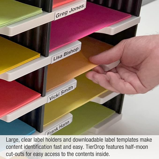 Ultimate Office TierDrop Desktop Organizer/Forms Sorter, 6-Compartments with Optional Add-On Tiers for Easy Expansion, Gray w/Black