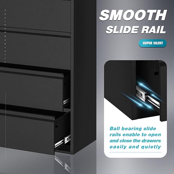 4 Drawer Lateral File Cabinet, Metal Lateral File Cabinets with Lock, Legal Size Steel Lateral Filing Cabinet for Office and Home