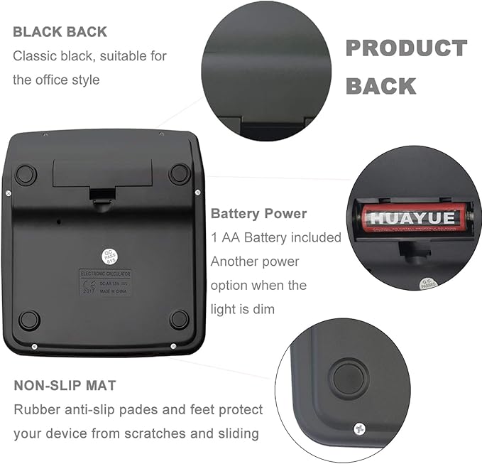 Calculators for Desk, BESTWYA 12-Digit Dual Power Handheld Desktop Calculator with Large LCD Display Big Sensitive Button (Black,Pack of 4)