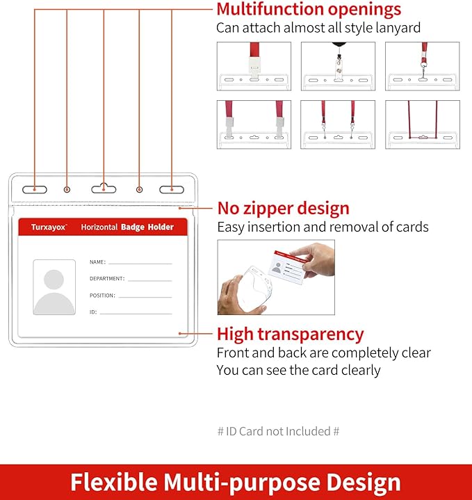 250 Pack Horizontal Clear ID Badge Holder, 4x3 Inch Plastic Name Tag Badge Holders, Card Protector Cover, Quick Load and Remove No Zipper Sleeve for Lanyard
