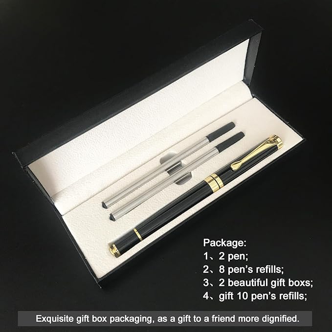 YIVONKA Luxury Ballpoint Pens Best Ball Pen Gift Set for Men & Women Professional Executive Office Nice BallPens Classy Gift Box Ballpoint Black Refill Line width 0.5mm (2 black)