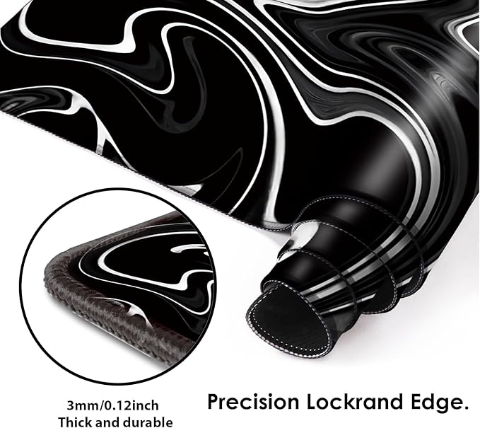 Galdas Gaming Mouse Pad XXL XL Large Mouse Pad Long Extended Big Mousepad Non-Slip Rubber Keyboard Mouse Pad with Stitched Edges for Laptop Home Office (31.5x11.8x0.08 Inch) … (Wave Black)