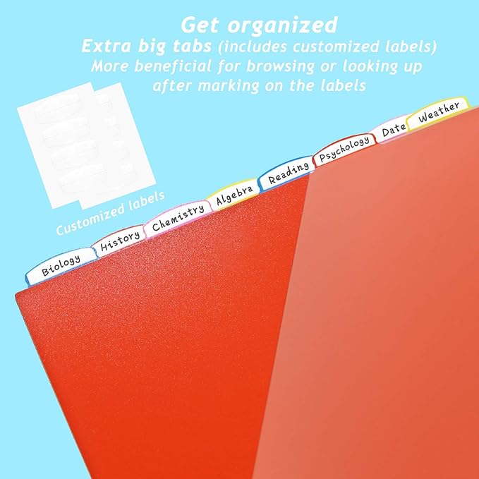 WOT I 8-Tab Binder Dividers with Clear Front Pocket - 3 Sets, Reusable Plastic Pocket Dividers for 3 Ring Binder, 4 Vibrant Colors, Tear-Resistant, Total 24 Tabs