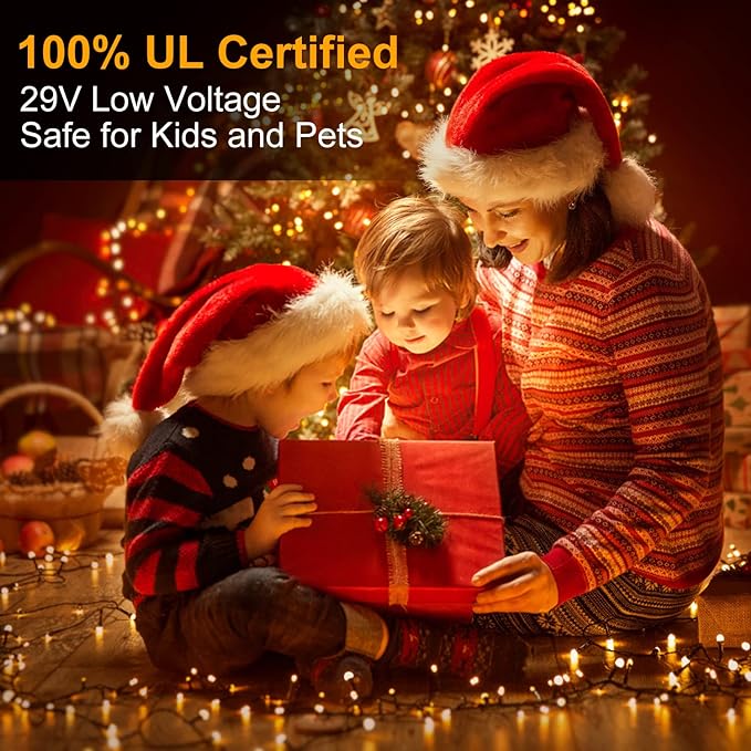 Haili 105FT 300 LED Christmas Lights Outdoor, Plug in 8 Mode String Lights for Christmas Tree, Party, Patio, House Christmas Decoration (Warm White)