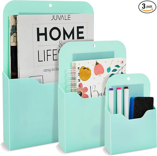 Okuna Outpost Locker Accessories Magnetic File & Bill Holder - Mint, 3-Pack - Refrigerator Magnet File Organizer & Mail Holder - Locker Storage & Wall Folder - Magnetic Pen & Receipt Pocket