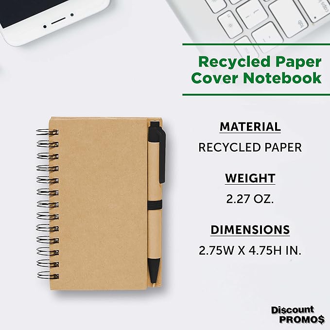 Mini Spiral Notebooks with Black Ink Pens Set of 10, Bulk Pack - Perfect for School, Office, Business, Home - Black